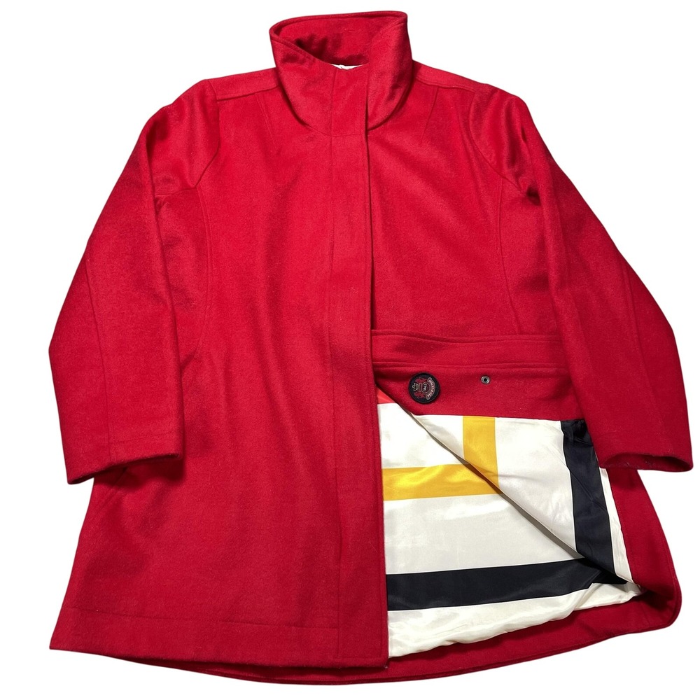 Pendleton Coat Women Large Red Wool Full Zip Lined Striped Lining Jacket Cascade